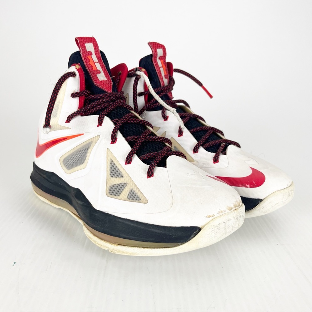 Nike Lebron Elite X White Red Athletic High Top Sneakers Shoes AS IS